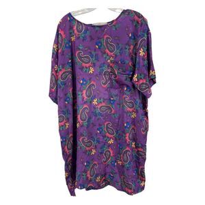 Vintage WalMart Jennifer Logan sleep shirt pajamas mumu M/L purple paisley pink